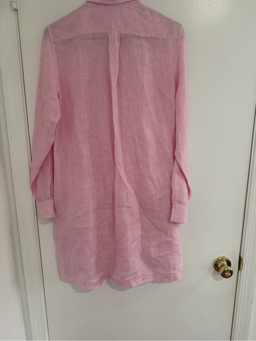 J.McLaughlin Linen Shirt Dress S Pink Stripe Long Sleeve Preppy Resort Wear - Picture 4 of 5
